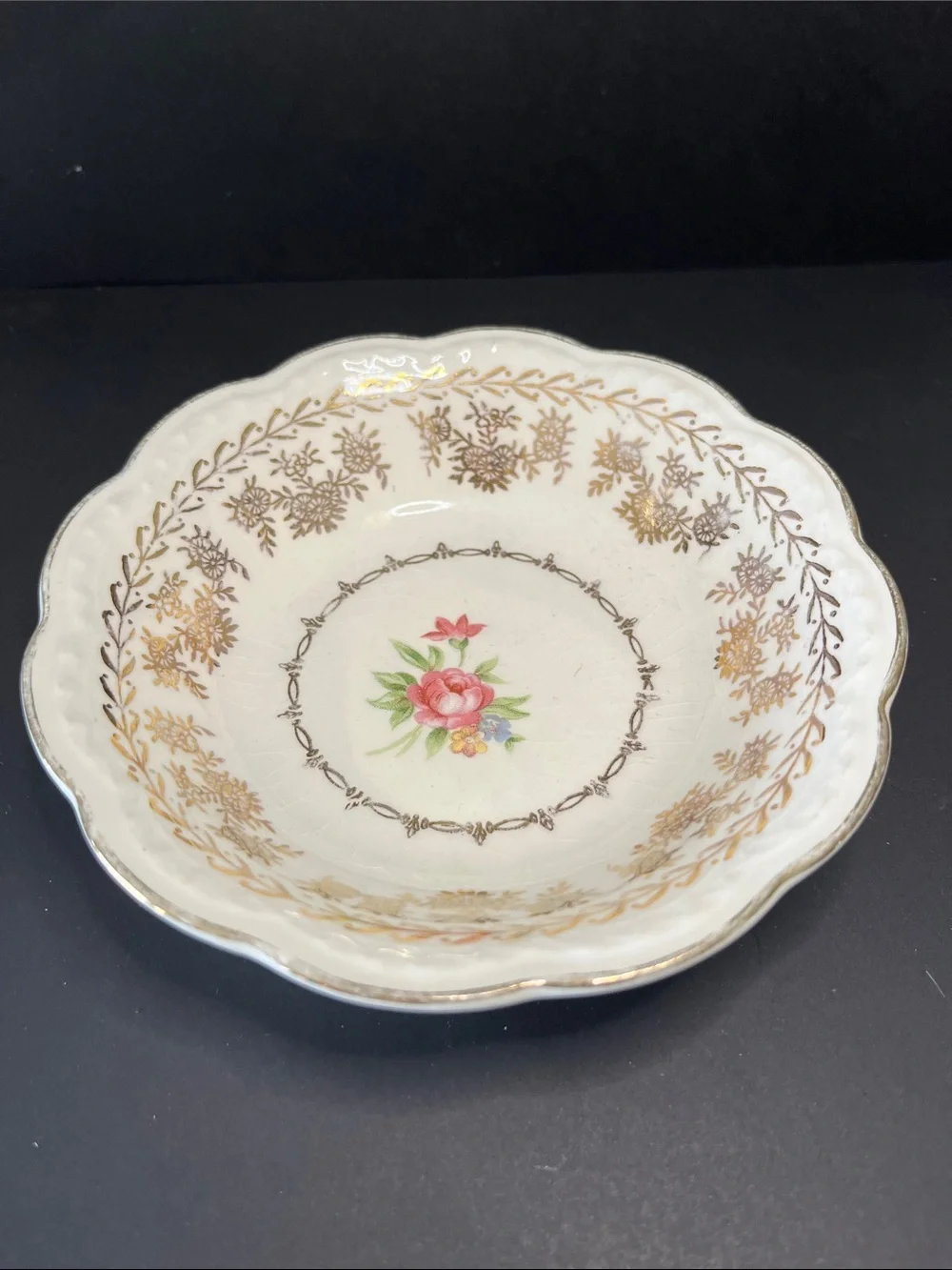 Vintage Stetson 22K Gold Floral Scalloped Small Bowl Dish